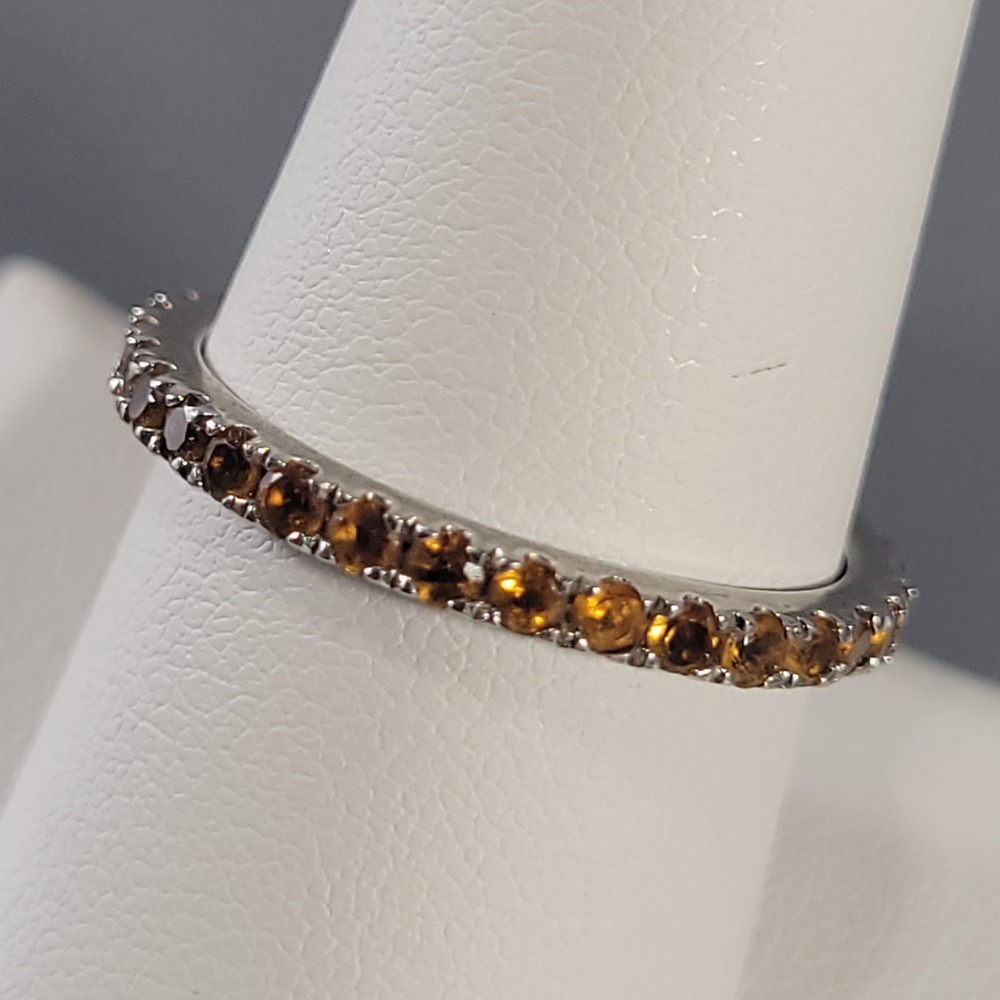 UTC Sterling Silver Eternity Ring Women Sz 9 Citrine Round Cut Stacking Band 925